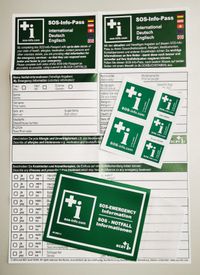 Notfalldose, SOS Patientendose mit Rettungsaufkleber und Informationsblatt,  Patientendose, SOS Dose